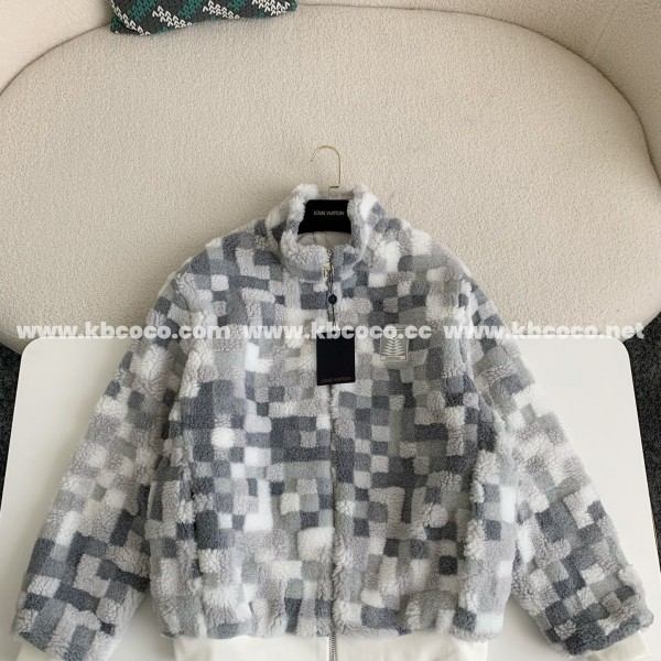 「#3929」Louis Vuitton Ski Series FW24 Checkerboard Color-Block Fleece Jacket