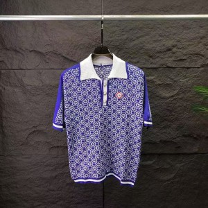 「#4065」casablanca2024 new full print jacquard knitted short-sleeved pearl button polo shirt