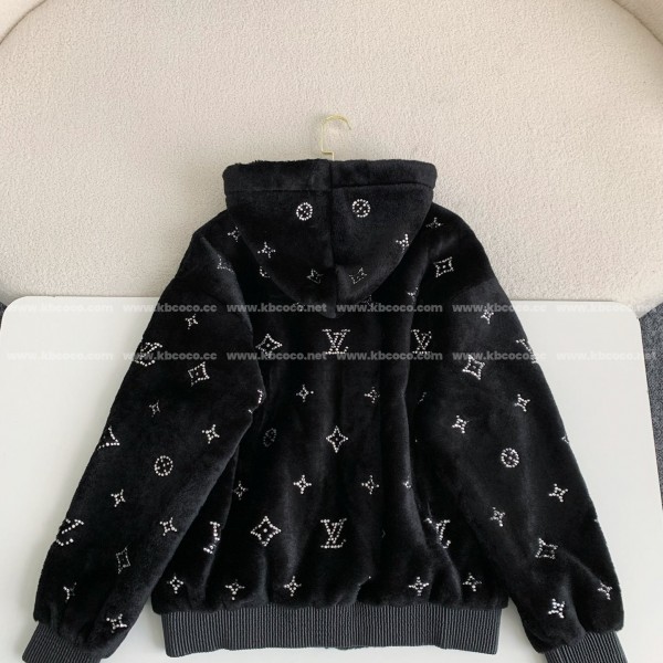 Louis Vuitton SS25 Logo Embroidered Wool Hooded Zipper Jacket
