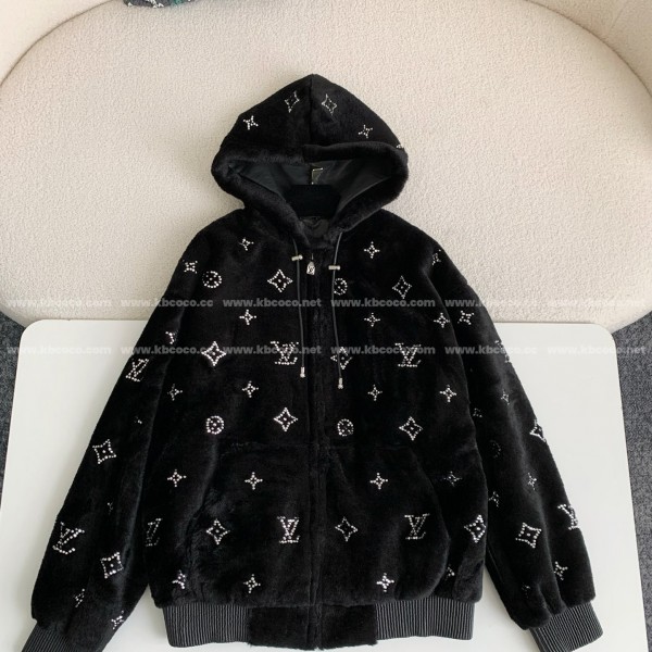 「#4073」Louis Vuitton SS25 Logo Embroidered Wool Hooded Zipper Jacket