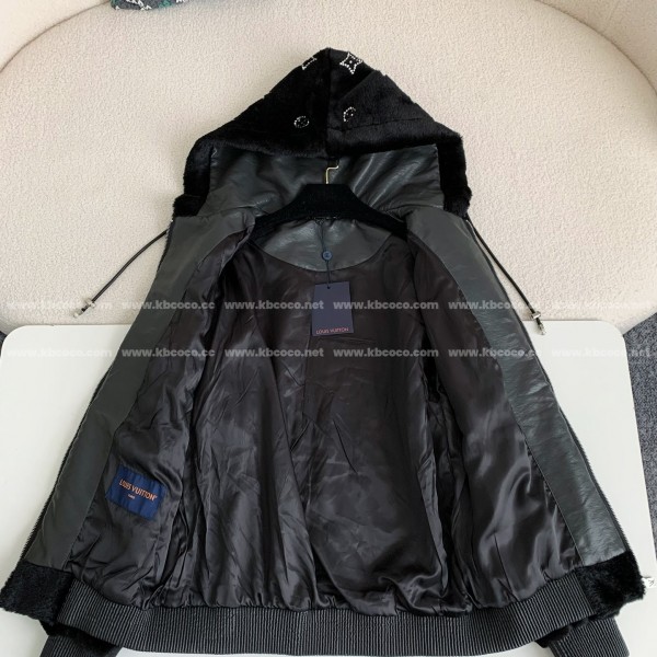 Louis Vuitton SS25 Logo Embroidered Wool Hooded Zipper Jacket