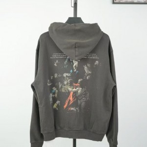 「#4216」offwhite hooded sweatshirt with psalm and Madonna print on the back