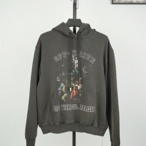 「#4217」offwhite hooded sweatshirt with psalm and Madonna print on chest