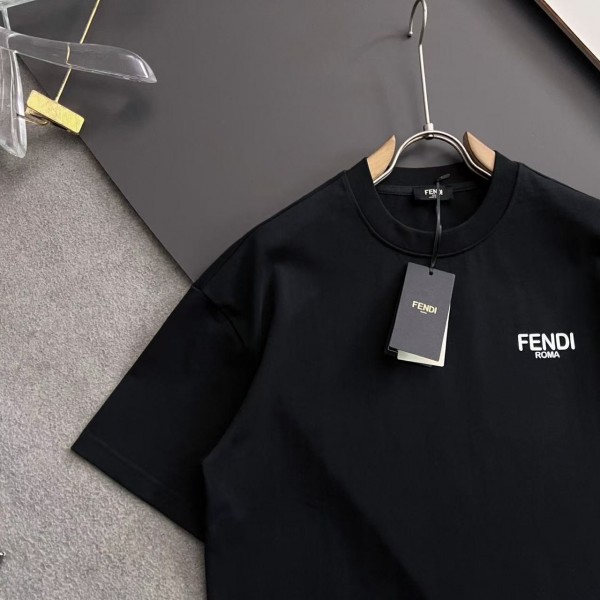 Fendi alloy letter logo round neck T-shirt