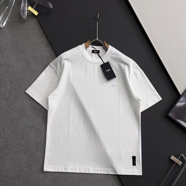 Fendi alloy letter logo round neck T-shirt
