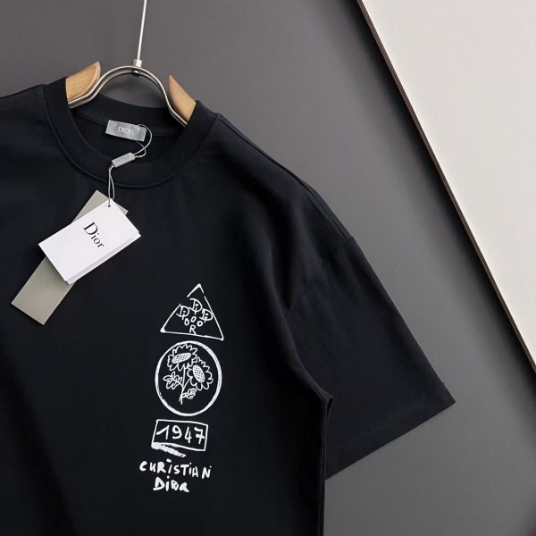 Dior catwalk graphic casual crew neck T-shirt