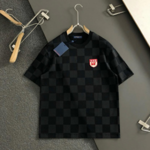 「#4242」Louis Vuitton SpringSummer Black Checkerboard Label Toothbrush Embroidery T-shirt