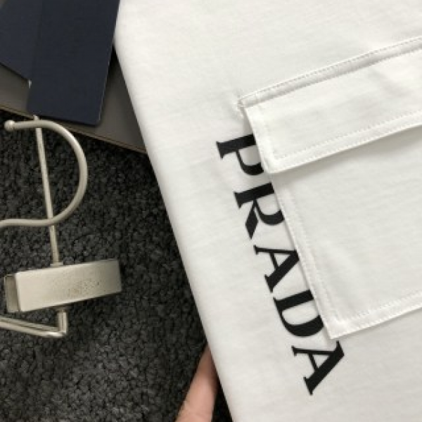 Prada SpringSummer White Pocket Letter Leather Fusion Metal Triangle Logo T-shirt