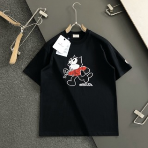 「#4253」Moncler Spring and Summer Black Cartoon Embroidered T-shirt