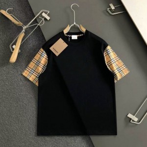 「#4259」Burberry Black plaid embroidery combines knight embroidery exquisite craftsmanship T-shirt