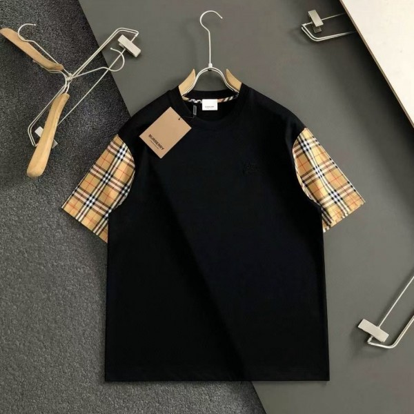 「#4259」Burberry Black plaid embroidery combines knight embroidery exquisite craftsmanship T-shirt