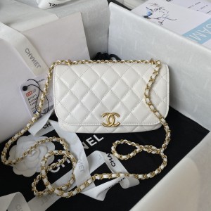 「#1192」Chanel 23A Advanced Handicraft Shop Series Black Gold Leather Chain Piercing Bag AP3373, Top Quality