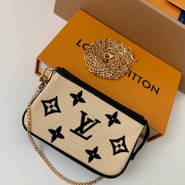 Louis Vuitton New Lafite Cotton Embroidery MINI POCHETTE ACCESSOIRES Hand Chain Small Bag M82472