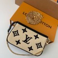 「#1275」Louis Vuitton New Lafite Cotton Embroidery MINI POCHETTE ACCESSOIRES Hand Chain Small Bag M82472