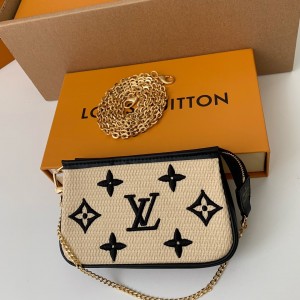 「#1275」Louis Vuitton New Lafite Cotton Embroidery MINI POCHETTE ACCESSOIRES Hand Chain Small Bag M82472