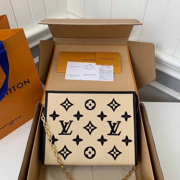 「#1276」Louis Vuitton's New Lafite Cotton Embroidered Toiletry Pouch Chain Bag M82521 Size: 25 * 20 * 5.5cm