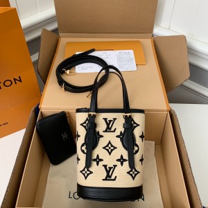 「#1277」Louis Vuitton New Lafite Cotton Embroidered NANO BUCKET Handbag M82418 Size: 13 * 17 * 9cm