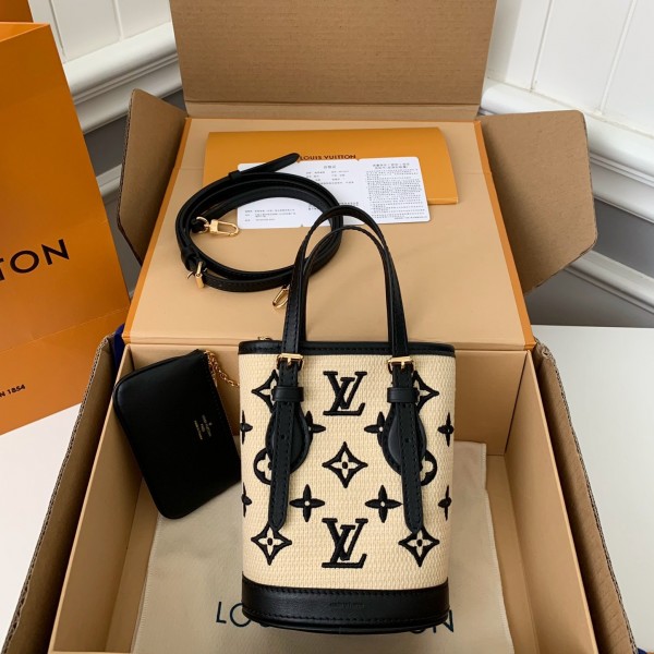 「#1277」Louis Vuitton New Lafite Cotton Embroidered NANO BUCKET Handbag M82418 Size: 13 * 17 * 9cm