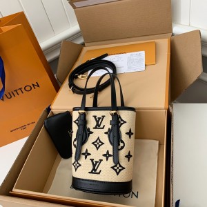「#1277」Louis Vuitton New Lafite Cotton Embroidered NANO BUCKET Handbag M82418 Size: 13 * 17 * 9cm