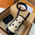 「#1277」Louis Vuitton New Lafite Cotton Embroidered NANO BUCKET Handbag M82418 Size: 13 * 17 * 9cm