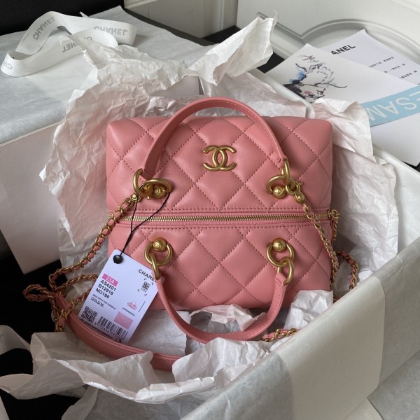 「#1283」Chanel 23A Premium Handmade Sheepskin Portable Lunch Box Bag AS4201, Top Quality Size: 17 * 21 * 5.5