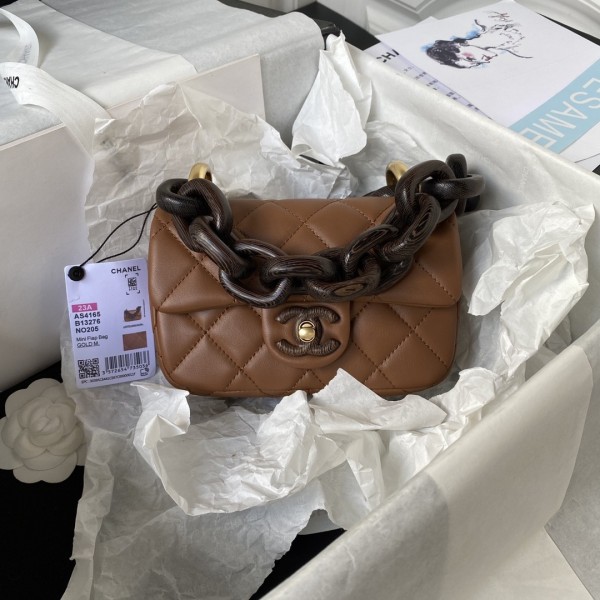 「#1288」Chanel 23A Dakar Advanced Handicraft Workshop Peach Wood Limited CF Mini AS4165, Top Quality