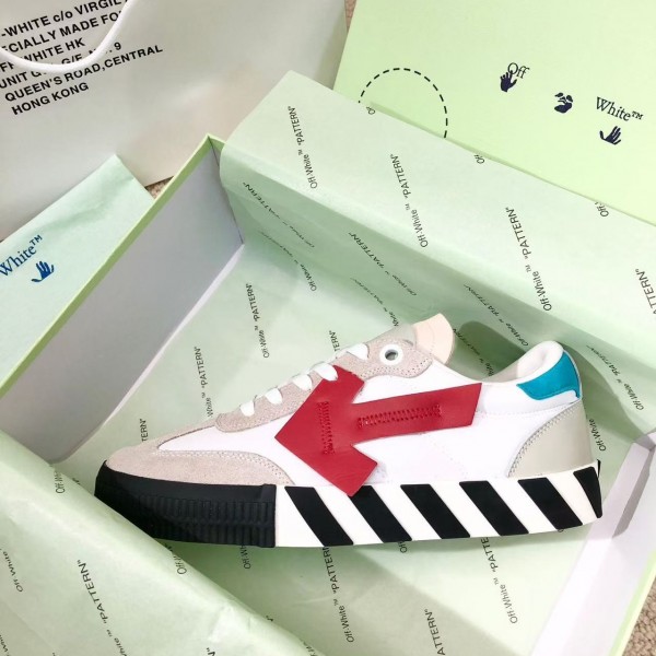 Off-White color-blocked arrows with geometric patterns, multi-color matching, sneakers