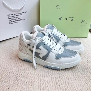 「#4419」Off-White Grey Arrow Stitching Leather Sneakers