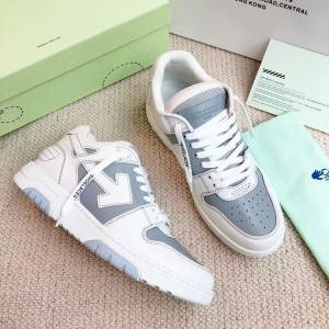 「#4419」Off-White Grey Arrow Stitching Leather Sneakers