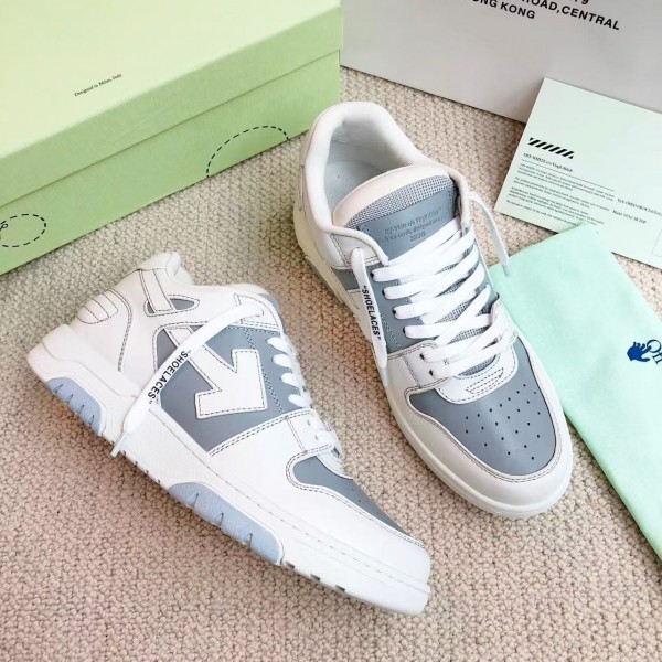 「#4419」Off-White Grey Arrow Stitching Leather Sneakers
