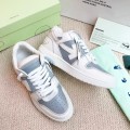 「#4419」Off-White Grey Arrow Stitching Leather Sneakers