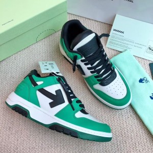 「#4420」Off-White Arrow stitching green outer leather sneakers