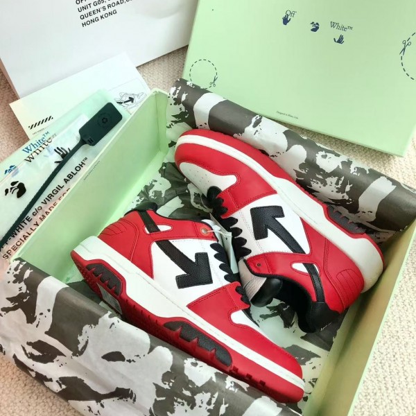 Off-White Arrow stitching red outer leather sneakers