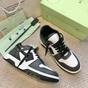 「#4423」Off-White Arrow stitching black outer leather sneakers
