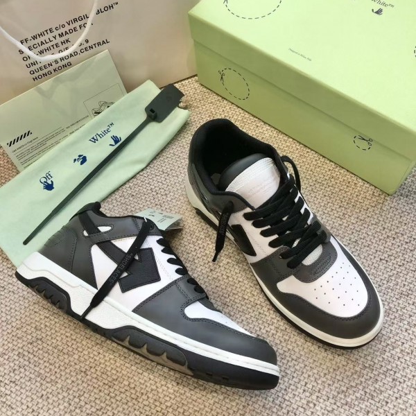 「#4423」Off-White Arrow stitching black outer leather sneakers