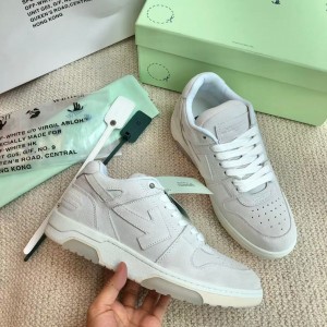 「#4424」Off-White Arrow-Pattern Brushed Leather Sneakers