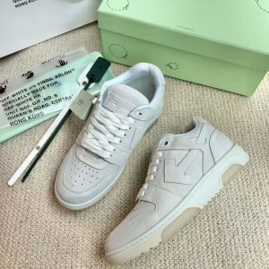「#4424」Off-White Arrow-Pattern Brushed Leather Sneakers