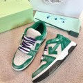「#4425」Off-White Arrow stitching green brushed leather distressed sneakers
