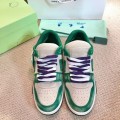 「#4425」Off-White Arrow stitching green brushed leather distressed sneakers