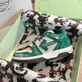 「#4425」Off-White Arrow stitching green brushed leather distressed sneakers