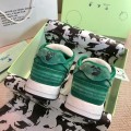 「#4425」Off-White Arrow stitching green brushed leather distressed sneakers