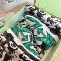 「#4425」Off-White Arrow stitching green brushed leather distressed sneakers