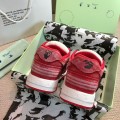 「#4426」Off-White arrow stitching red frosted leather distressed sneakers