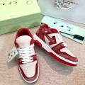 「#4426」Off-White arrow stitching red frosted leather distressed sneakers