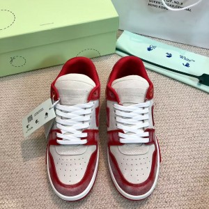 「#4426」Off-White arrow stitching red frosted leather distressed sneakers