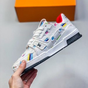 「#4451」Louis Vuitton traniner canvas printed colorful denim embroidered shoes