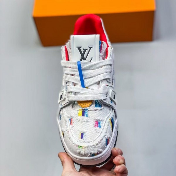 Louis Vuitton traniner canvas printed colorful denim embroidered shoes