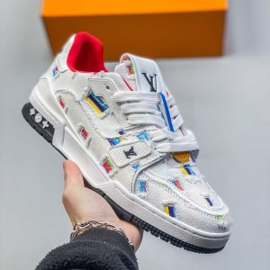 「#4451」Louis Vuitton traniner canvas printed colorful denim embroidered shoes