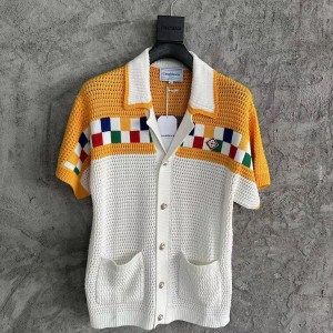 「#4455」Casablanca cotton high density knit, woven plaid sweater T-shirt