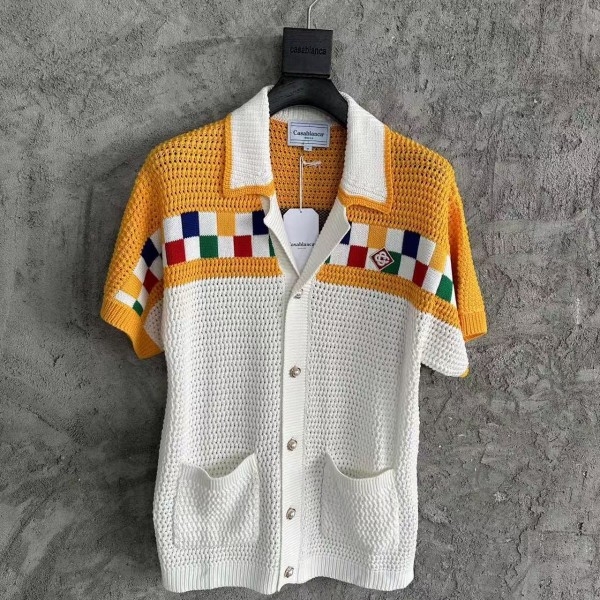 「#4455」Casablanca cotton high density knit, woven plaid sweater T-shirt